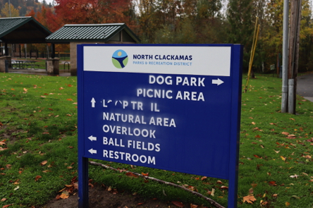 Directional signage at covered picnic area